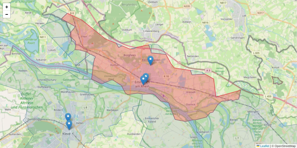 Karte des Postleitzahlen Bereichs  und der umliegenden Postleitzahlen in Deutschland