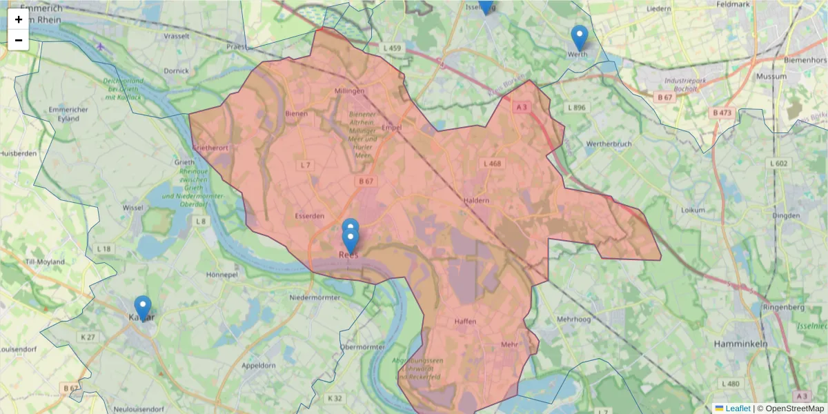 Karte des Postleitzahlen Bereichs  und der umliegenden Postleitzahlen in Deutschland