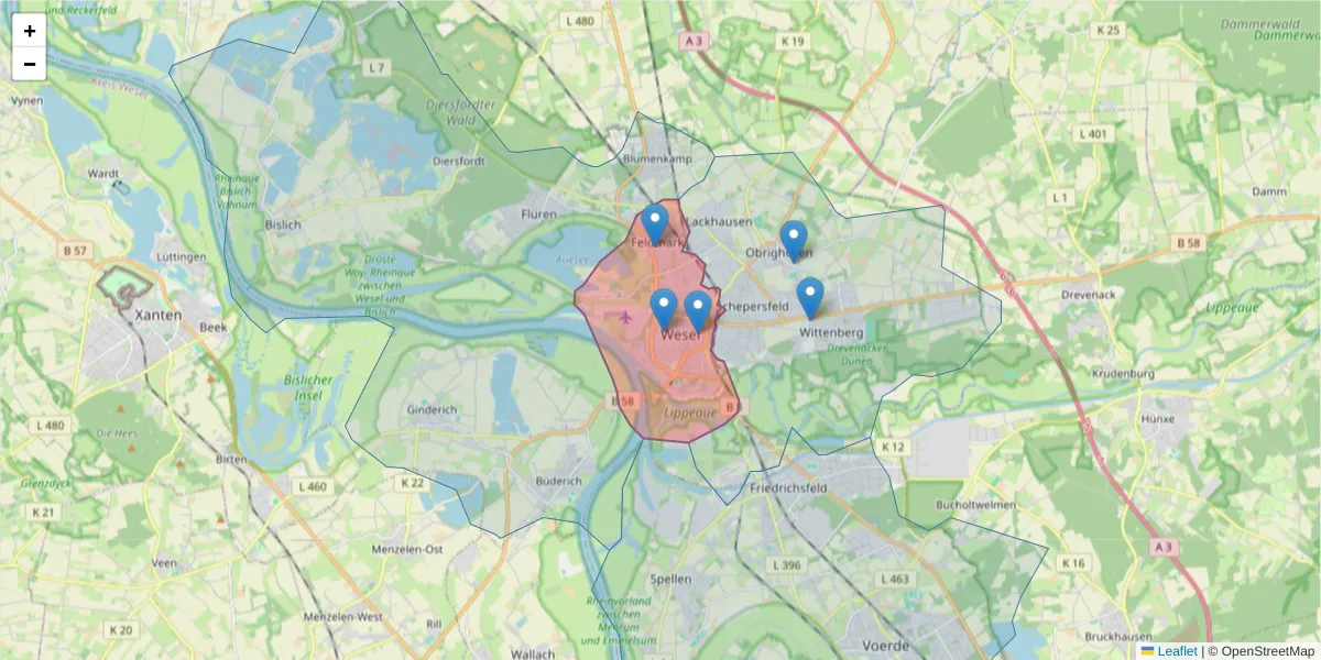 Karte des Postleitzahlen Bereichs  und der umliegenden Postleitzahlen in Deutschland