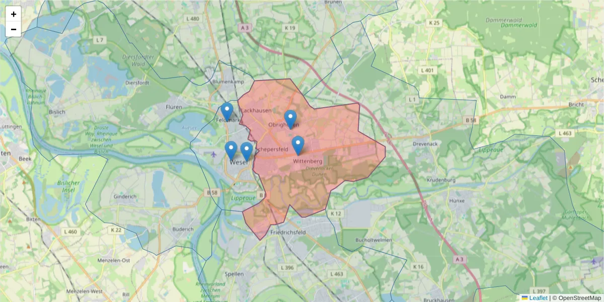 Karte des Postleitzahlen Bereichs  und der umliegenden Postleitzahlen in Deutschland