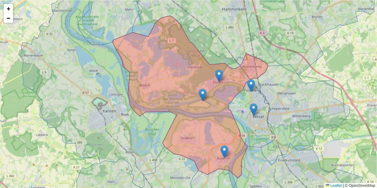 Karte des Postleitzahlen Bereichs  und der umliegenden Postleitzahlen in Deutschland