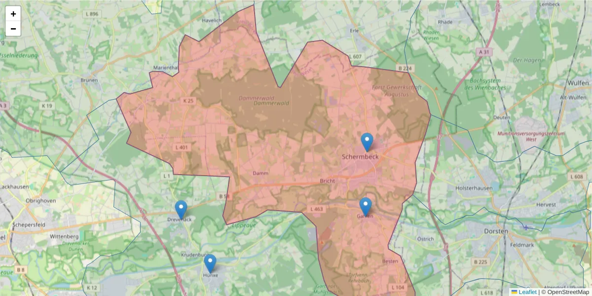 Karte des Postleitzahlen Bereichs  und der umliegenden Postleitzahlen in Deutschland
