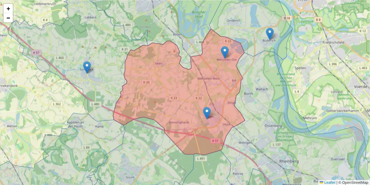 Karte des Postleitzahlen Bereichs  und der umliegenden Postleitzahlen in Deutschland