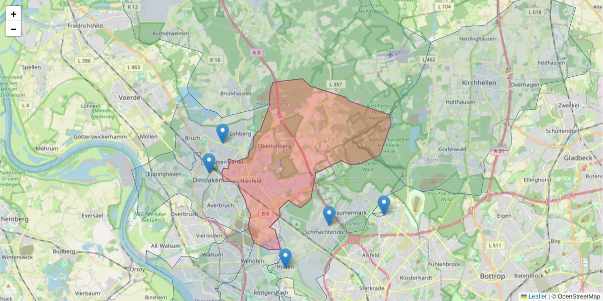Karte des Postleitzahlen Bereichs  und der umliegenden Postleitzahlen in Deutschland