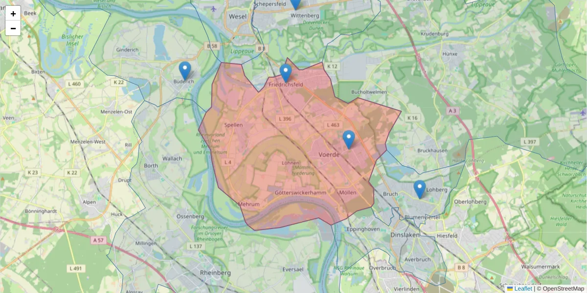 Karte des Postleitzahlen Bereichs  und der umliegenden Postleitzahlen in Deutschland