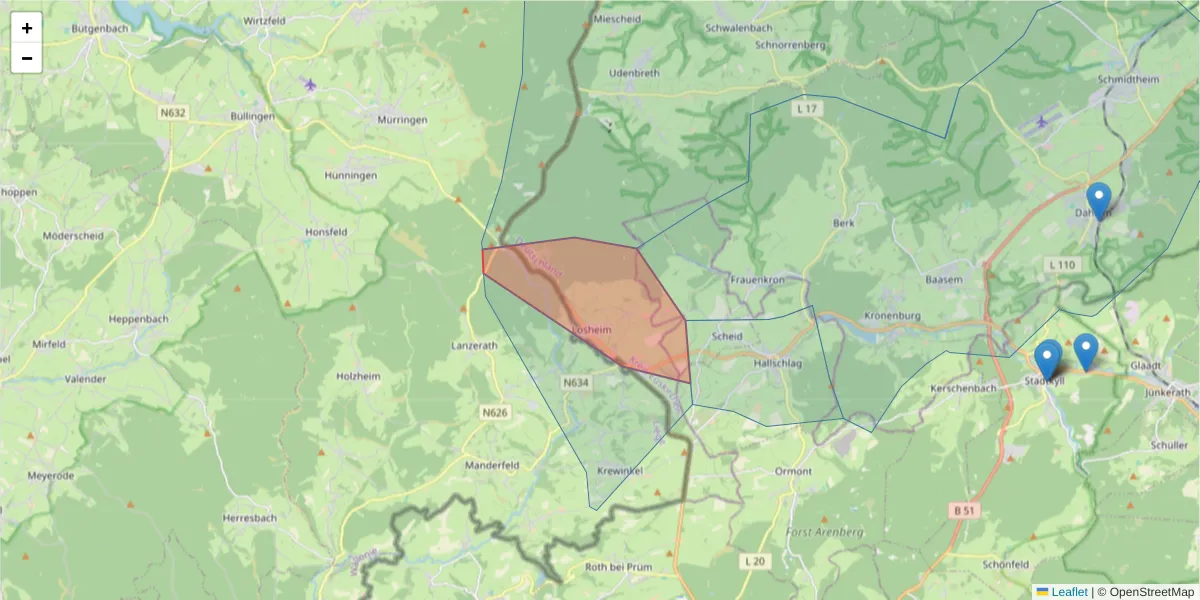 Karte des Postleitzahlen Bereichs  und der umliegenden Postleitzahlen in Deutschland