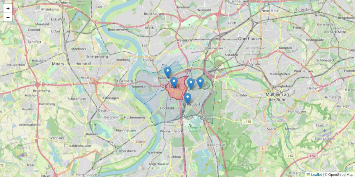 Karte des Postleitzahlen Bereichs  und der umliegenden Postleitzahlen in Deutschland