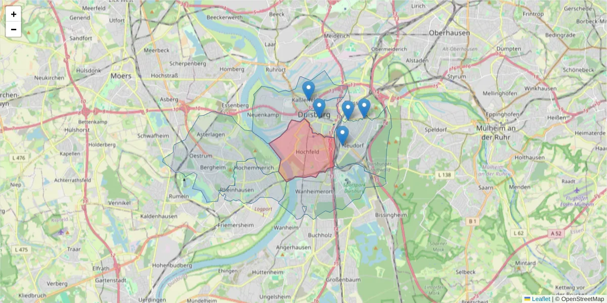 Karte des Postleitzahlen Bereichs  und der umliegenden Postleitzahlen in Deutschland
