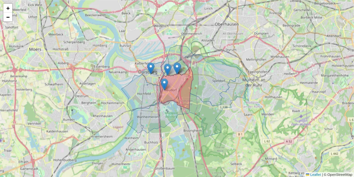 Karte des Postleitzahlen Bereichs  und der umliegenden Postleitzahlen in Deutschland