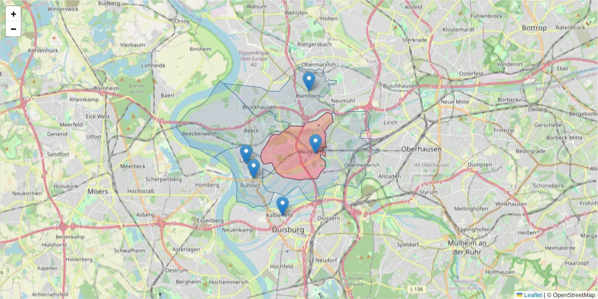 Karte des Postleitzahlen Bereichs  und der umliegenden Postleitzahlen in Deutschland