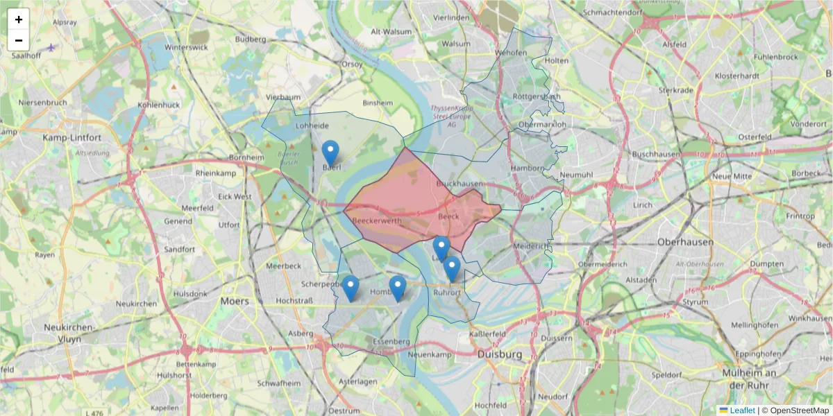 Karte des Postleitzahlen Bereichs  und der umliegenden Postleitzahlen in Deutschland