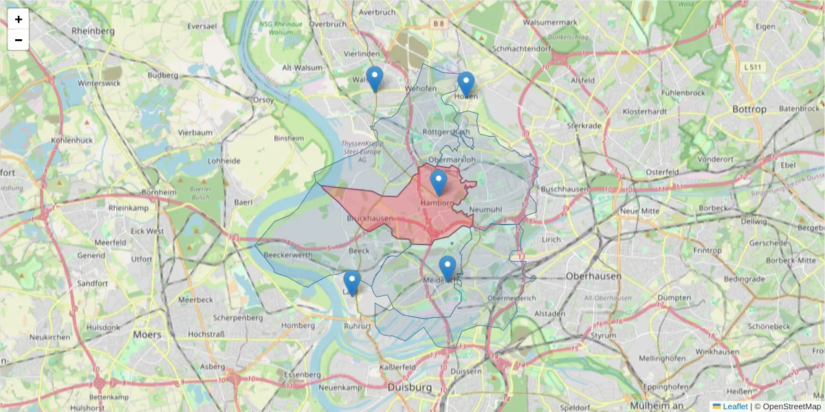 Karte des Postleitzahlen Bereichs  und der umliegenden Postleitzahlen in Deutschland