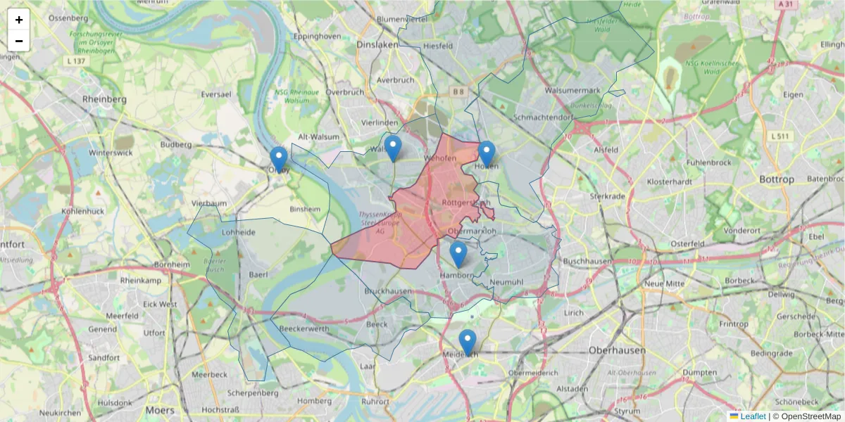 Karte des Postleitzahlen Bereichs  und der umliegenden Postleitzahlen in Deutschland