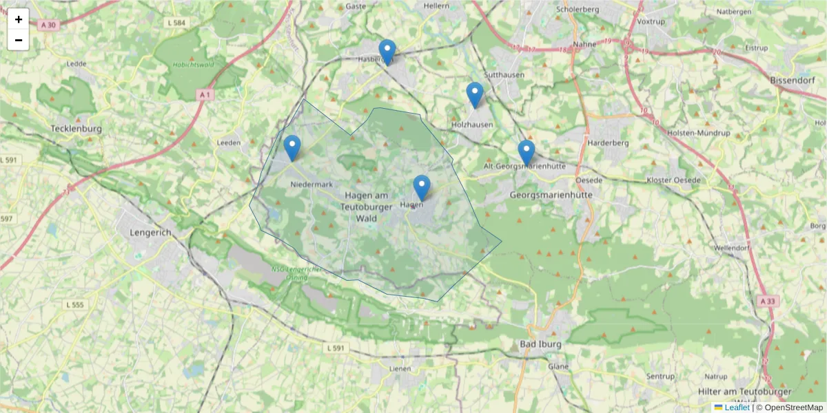 Karte des Postleitzahlen Bereichs  und der umliegenden Postleitzahlen in Deutschland