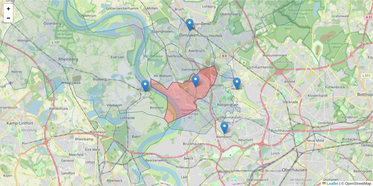 Karte des Postleitzahlen Bereichs  und der umliegenden Postleitzahlen in Deutschland