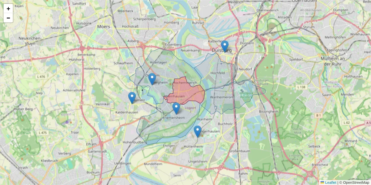 Karte des Postleitzahlen Bereichs  und der umliegenden Postleitzahlen in Deutschland
