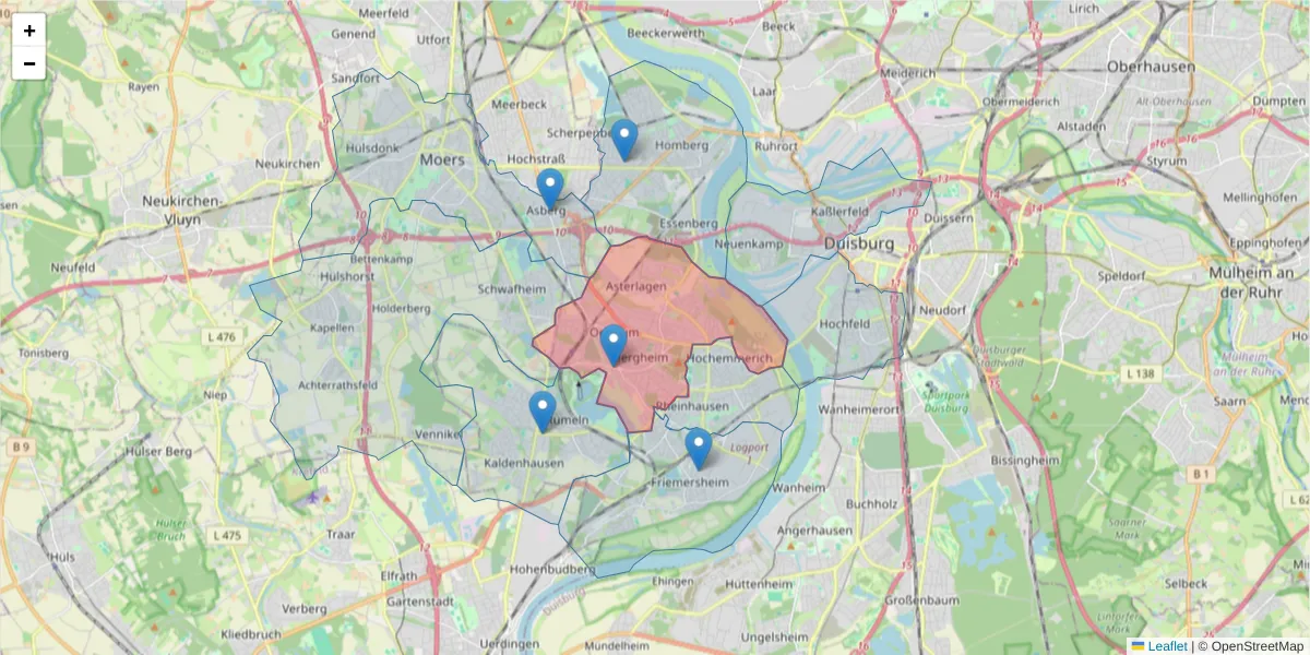 Karte des Postleitzahlen Bereichs  und der umliegenden Postleitzahlen in Deutschland