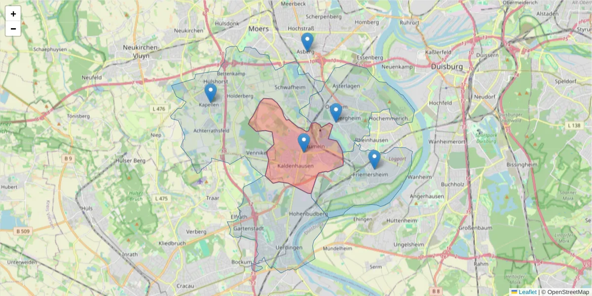Karte des Postleitzahlen Bereichs  und der umliegenden Postleitzahlen in Deutschland