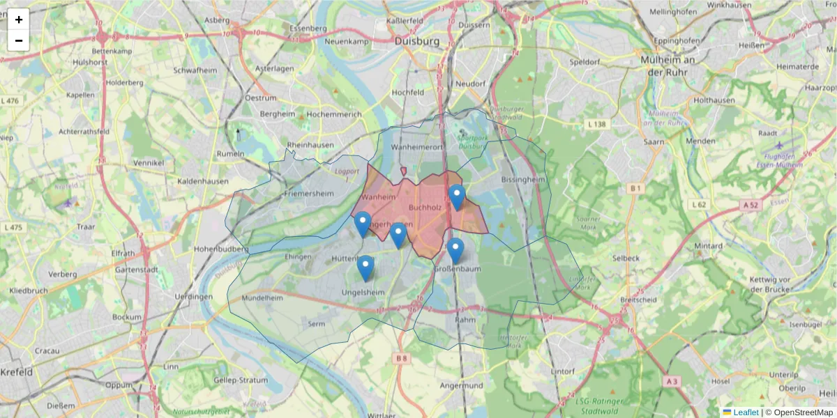 Karte des Postleitzahlen Bereichs  und der umliegenden Postleitzahlen in Deutschland
