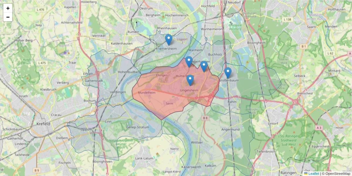 Karte des Postleitzahlen Bereichs  und der umliegenden Postleitzahlen in Deutschland