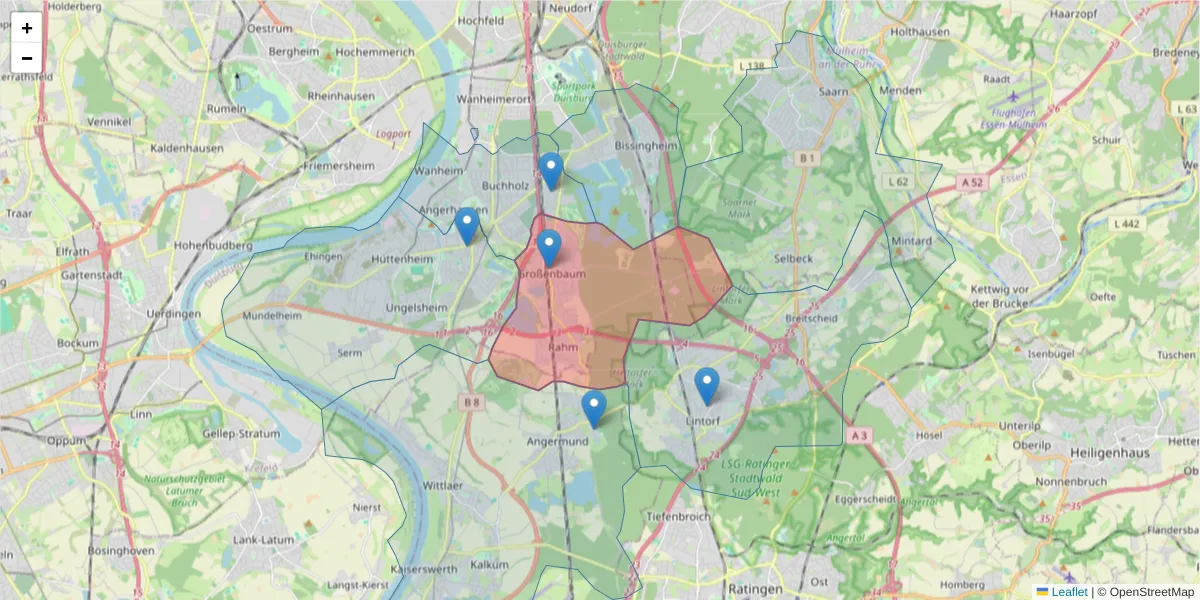 Karte des Postleitzahlen Bereichs  und der umliegenden Postleitzahlen in Deutschland