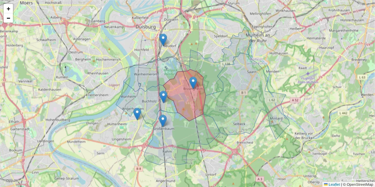 Karte des Postleitzahlen Bereichs  und der umliegenden Postleitzahlen in Deutschland