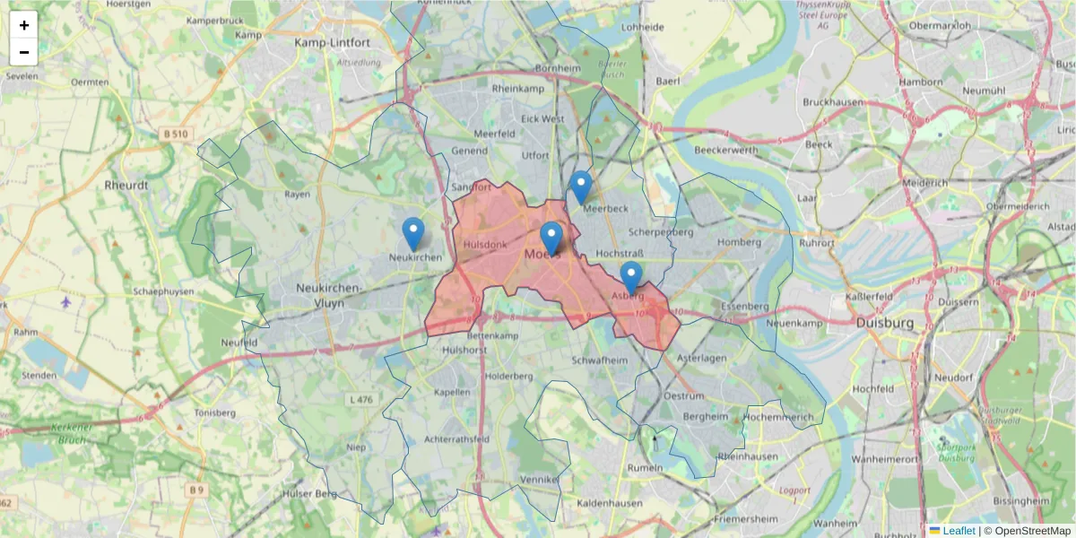 Karte des Postleitzahlen Bereichs  und der umliegenden Postleitzahlen in Deutschland
