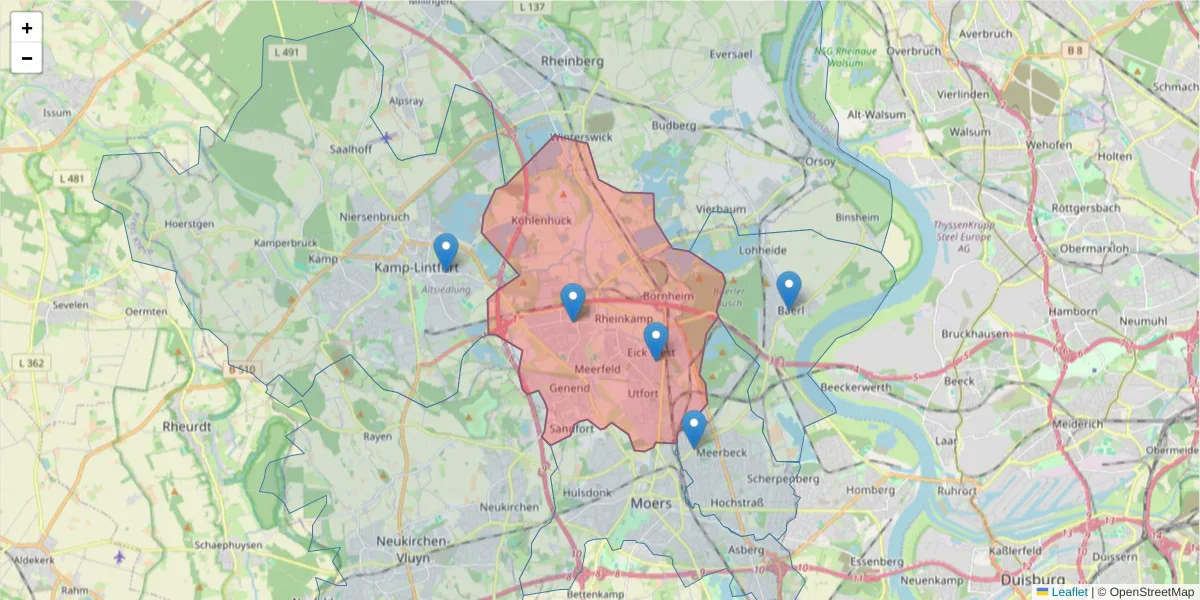 Karte des Postleitzahlen Bereichs  und der umliegenden Postleitzahlen in Deutschland