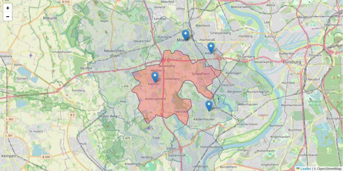 Karte des Postleitzahlen Bereichs  und der umliegenden Postleitzahlen in Deutschland