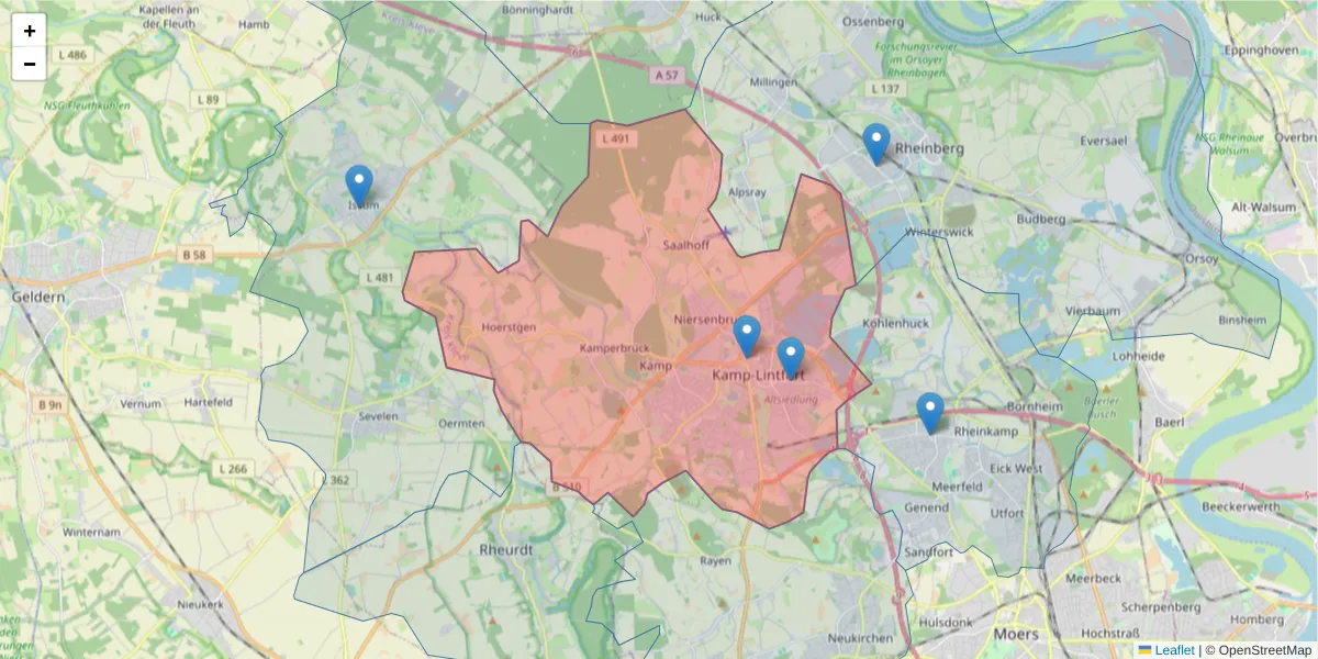 Karte des Postleitzahlen Bereichs  und der umliegenden Postleitzahlen in Deutschland