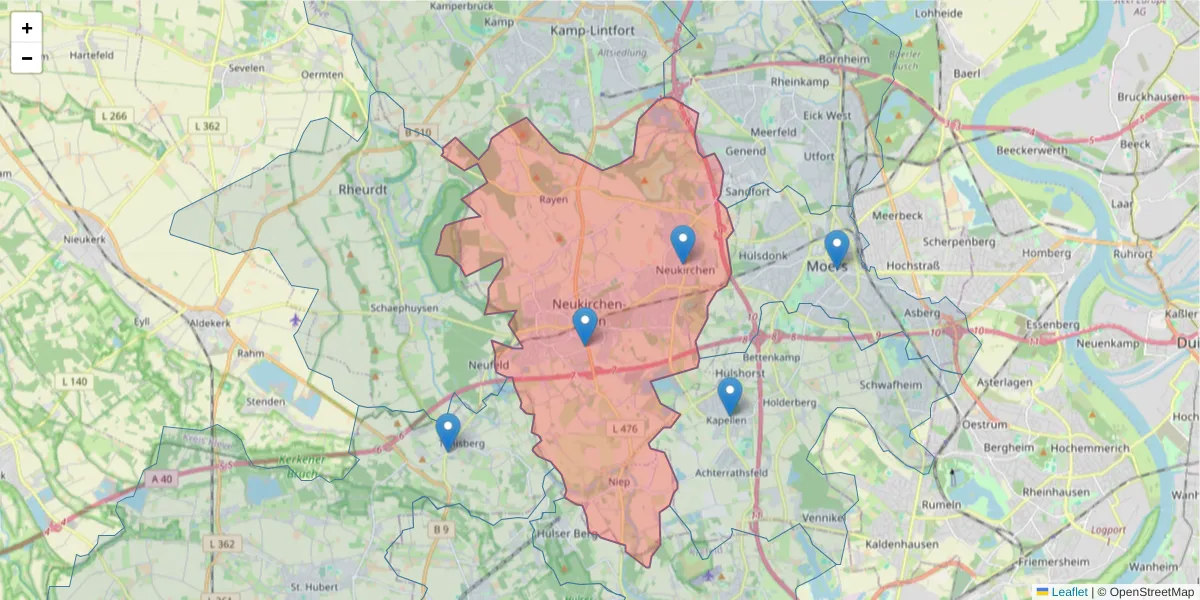 Karte des Postleitzahlen Bereichs  und der umliegenden Postleitzahlen in Deutschland