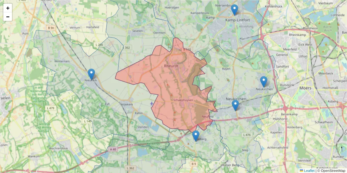 Karte des Postleitzahlen Bereichs  und der umliegenden Postleitzahlen in Deutschland