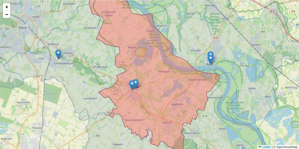 Karte des Postleitzahlen Bereichs  und der umliegenden Postleitzahlen in Deutschland