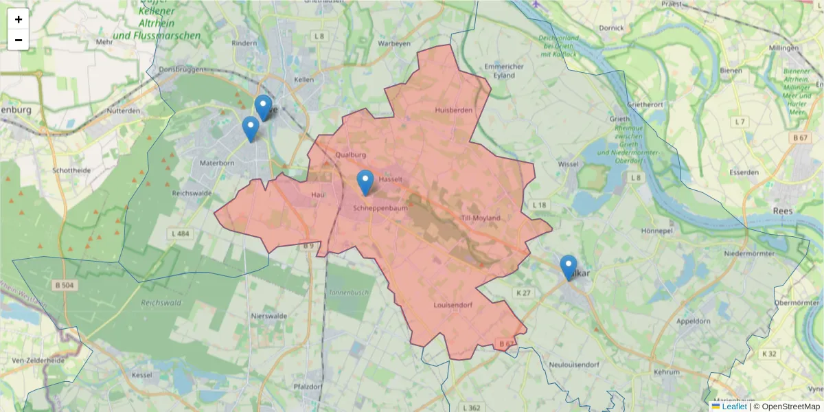 Karte des Postleitzahlen Bereichs  und der umliegenden Postleitzahlen in Deutschland
