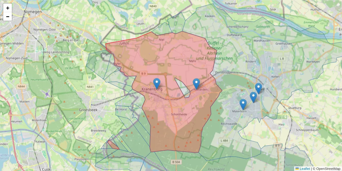 Karte des Postleitzahlen Bereichs  und der umliegenden Postleitzahlen in Deutschland