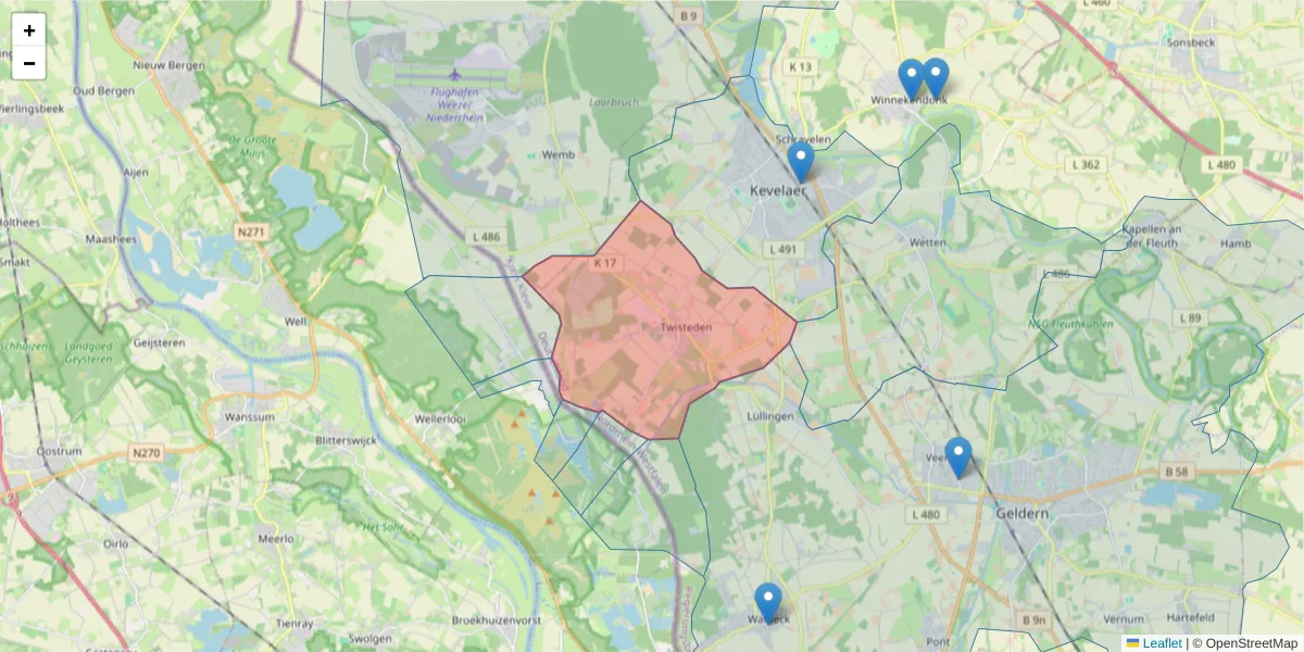 Karte des Postleitzahlen Bereichs  und der umliegenden Postleitzahlen in Deutschland