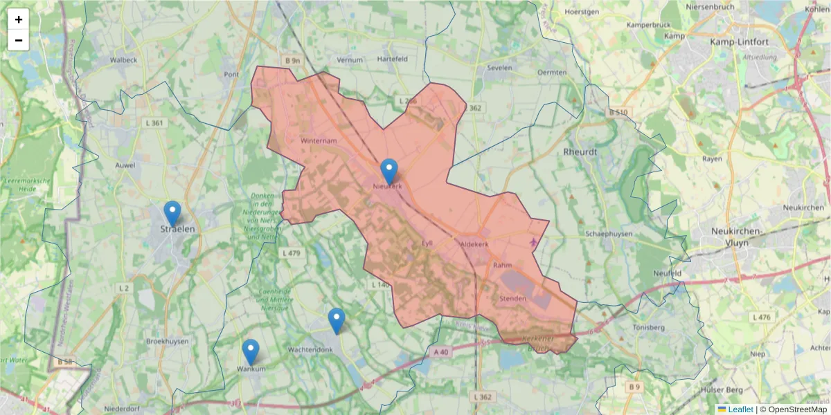 Karte des Postleitzahlen Bereichs  und der umliegenden Postleitzahlen in Deutschland