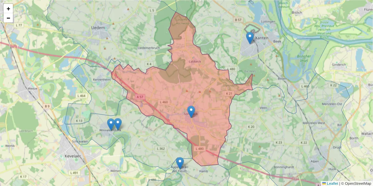 Karte des Postleitzahlen Bereichs  und der umliegenden Postleitzahlen in Deutschland