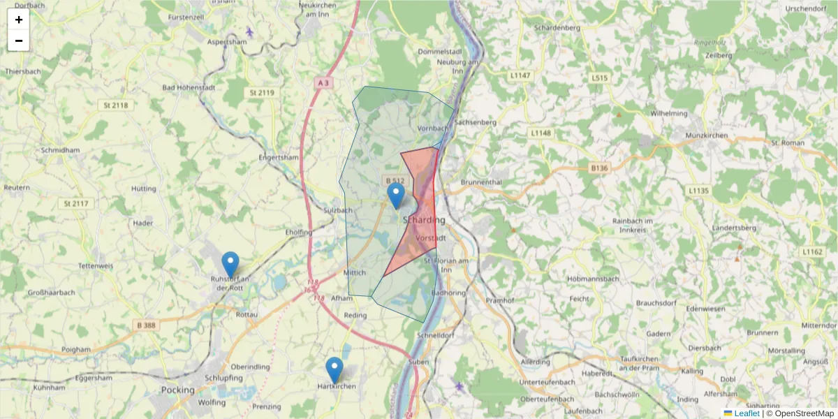 Karte des Postleitzahlen Bereichs  und der umliegenden Postleitzahlen in Deutschland