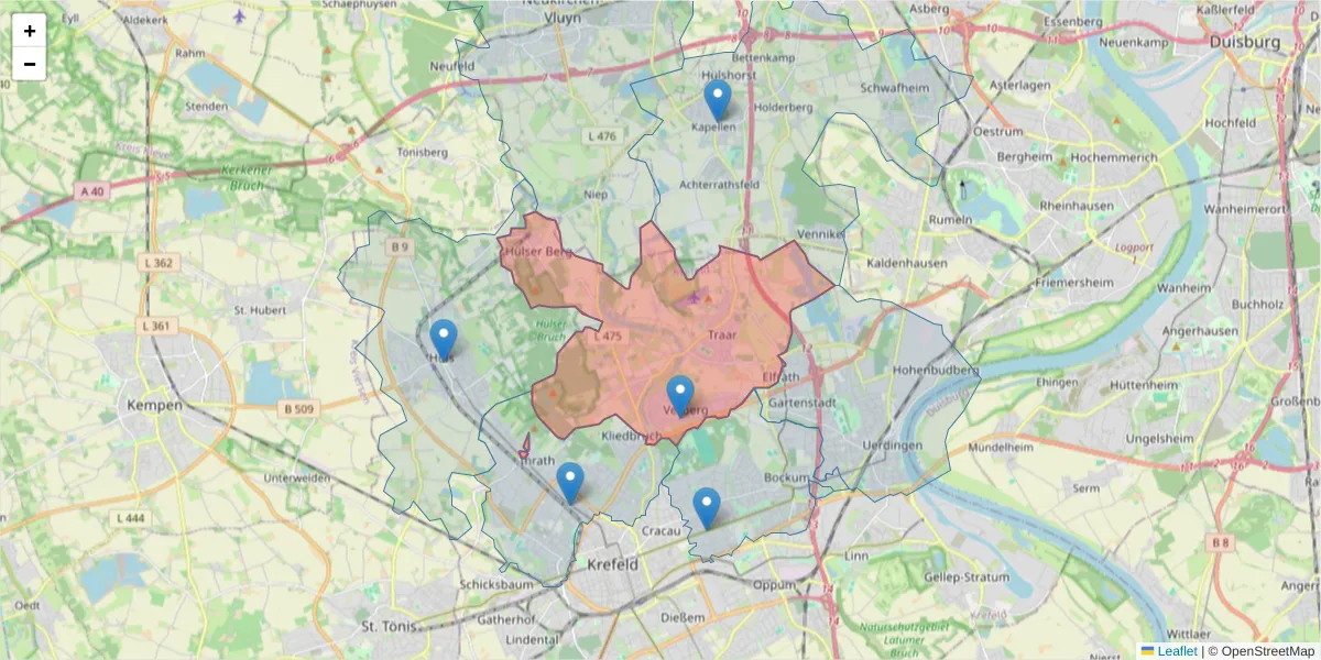 Karte des Postleitzahlen Bereichs  und der umliegenden Postleitzahlen in Deutschland