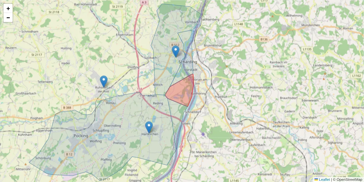 Karte des Postleitzahlen Bereichs  und der umliegenden Postleitzahlen in Deutschland