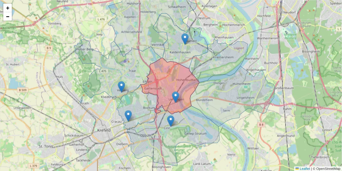 Karte des Postleitzahlen Bereichs  und der umliegenden Postleitzahlen in Deutschland