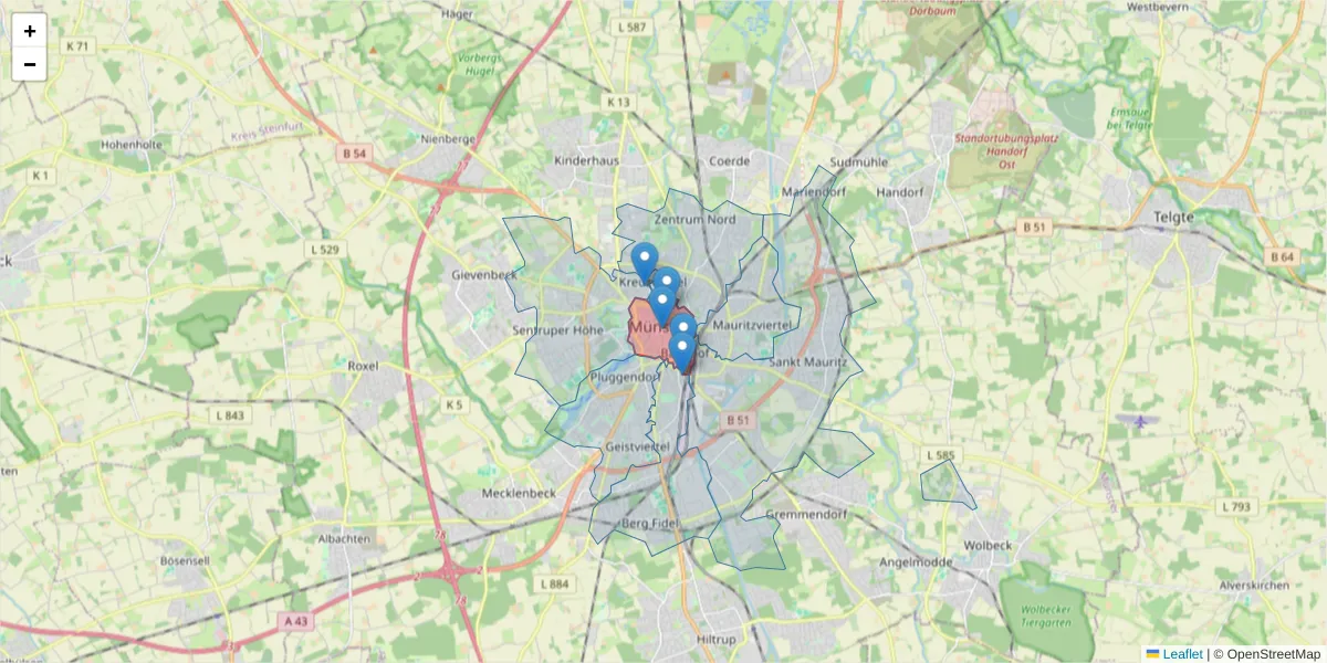 Karte des Postleitzahlen Bereichs  und der umliegenden Postleitzahlen in Deutschland