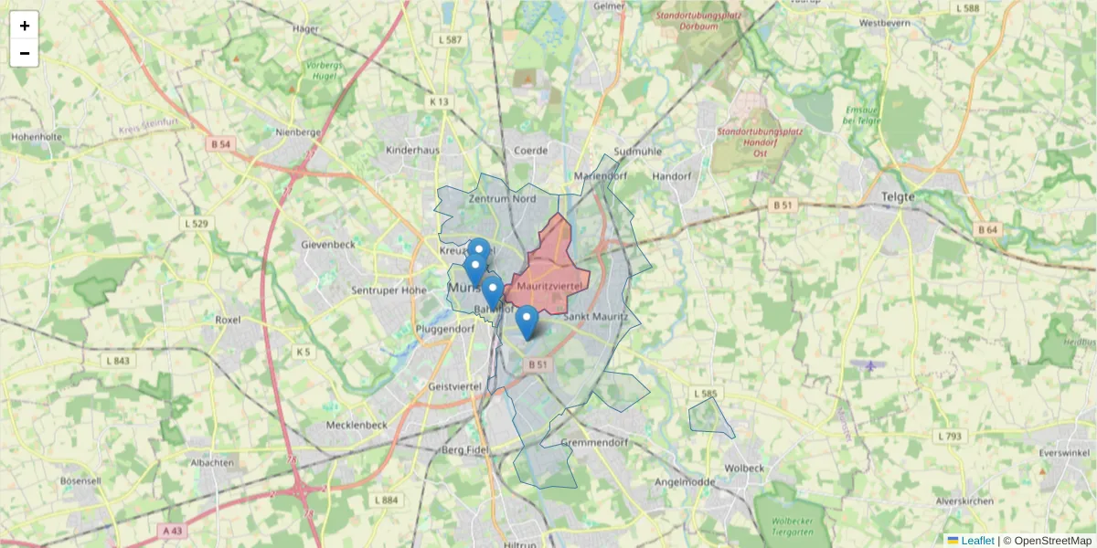 Karte des Postleitzahlen Bereichs  und der umliegenden Postleitzahlen in Deutschland