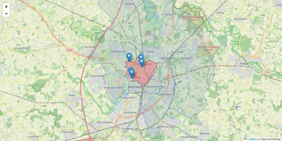 Karte des Postleitzahlen Bereichs  und der umliegenden Postleitzahlen in Deutschland