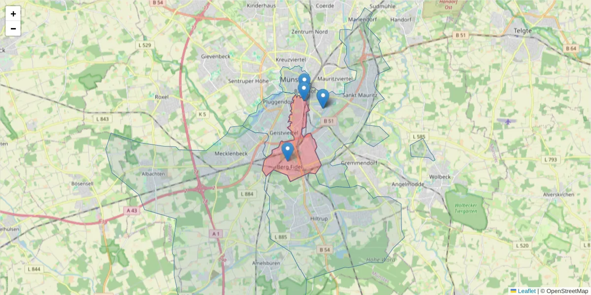 Karte des Postleitzahlen Bereichs  und der umliegenden Postleitzahlen in Deutschland