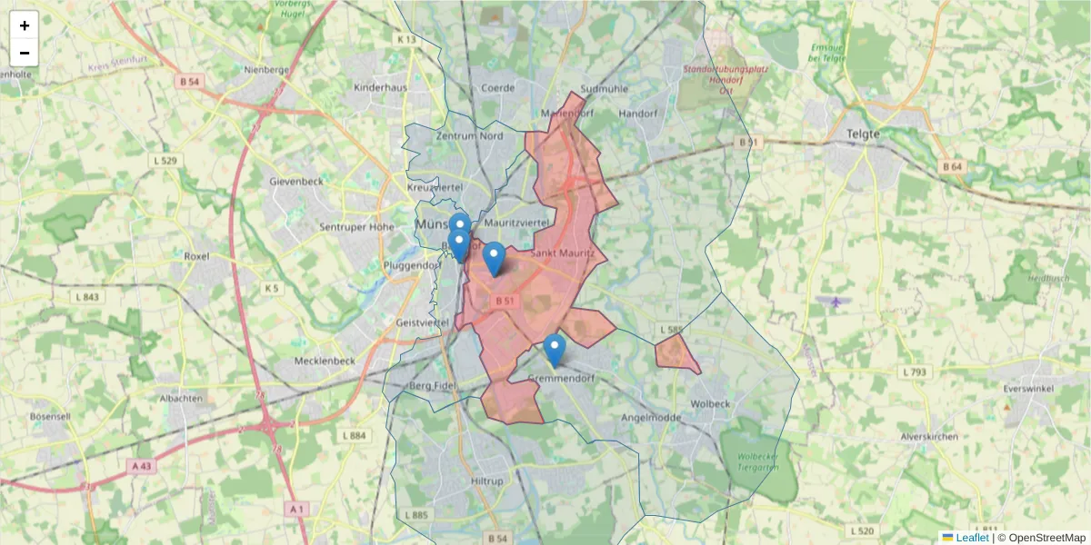 Karte des Postleitzahlen Bereichs  und der umliegenden Postleitzahlen in Deutschland