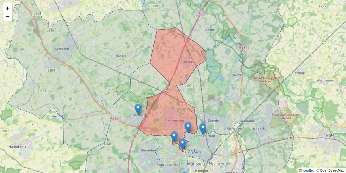 Karte des Postleitzahlen Bereichs  und der umliegenden Postleitzahlen in Deutschland