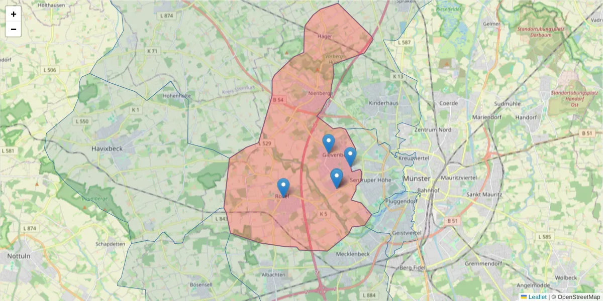 Karte des Postleitzahlen Bereichs  und der umliegenden Postleitzahlen in Deutschland