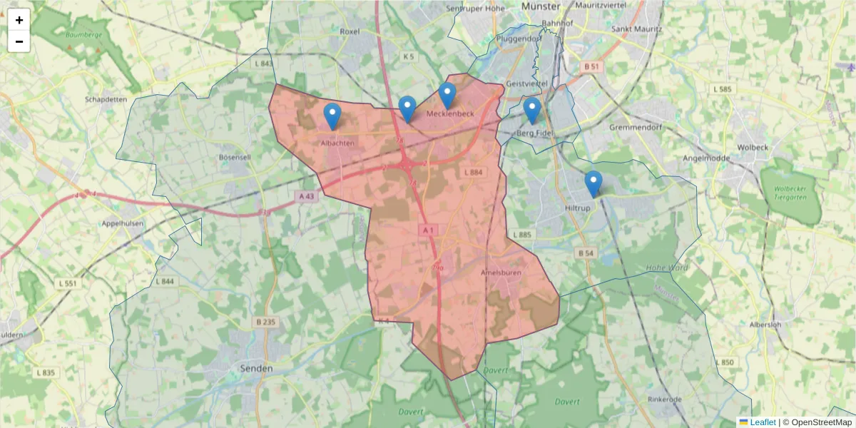 Karte des Postleitzahlen Bereichs  und der umliegenden Postleitzahlen in Deutschland